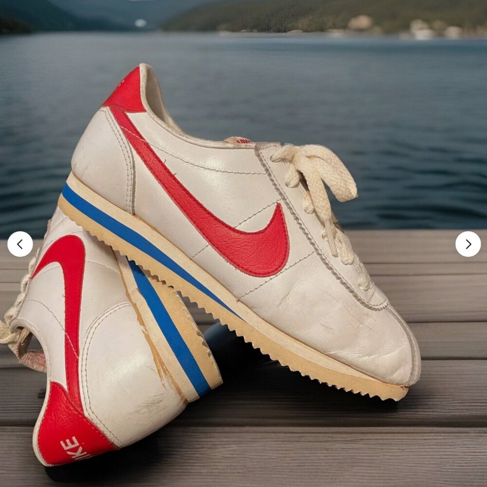 1982 Vintage RARE Nike Cortez Leather Forest Gump USA White Red Womens 7.5 US 38